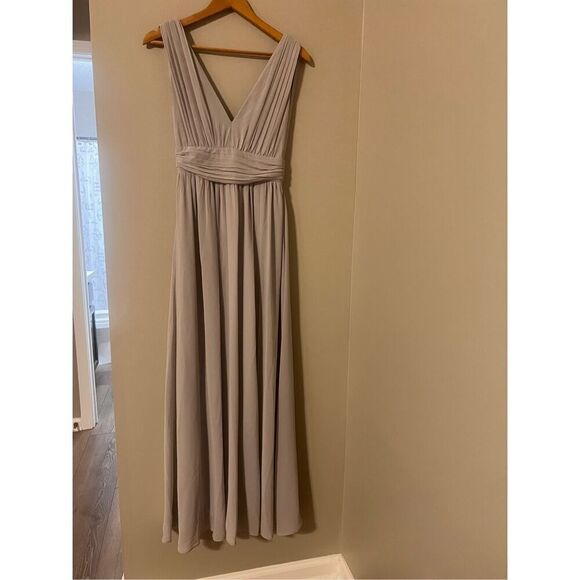 Lulus Size XS Thoughts Of Hue Light Grey Surplice Maxi Dress High Slit Formal - Picture 6 of 14